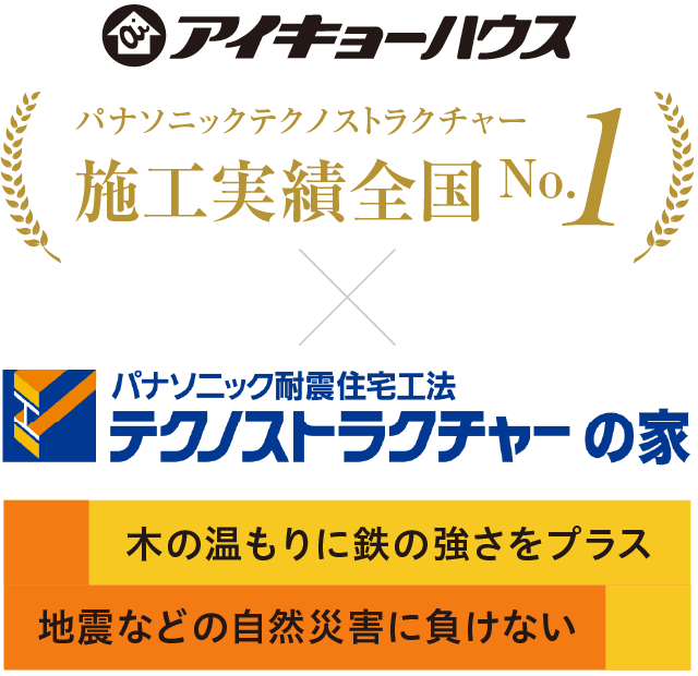 アイキョーハウス パナソニックテクノストラクチャー施工実績全国No.1、パナソニック耐震住宅工法テクノストラクチャーの家 木の温もりに鉄の強さをプラス 地震などの自然災害に負けない