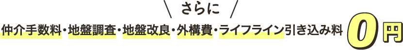 さらに　仲介手数料・地盤調査・地盤改良・外構費・ライフライン引き込み料　0円